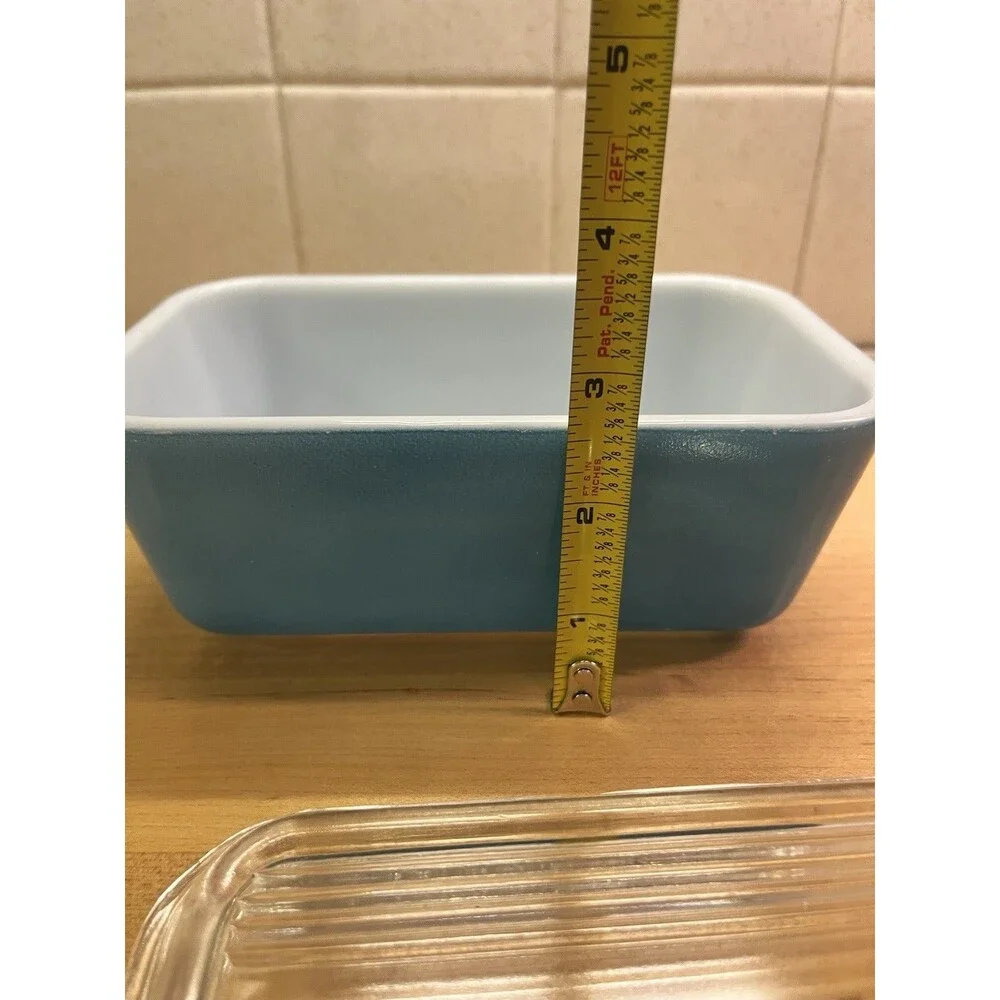 Vtg Pyrex 502-B Blue Refrigerator Dish w 502-C Lid Covered Dish Made USA READ